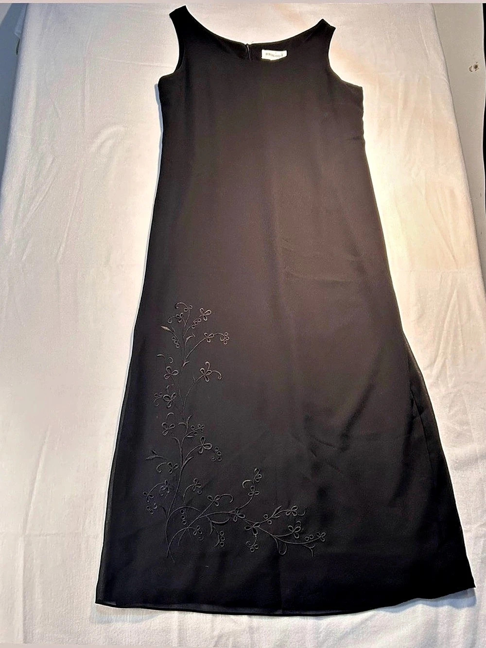 Vintage Y2K Studio 1 Black Maxi Dress Size 12 Embroidered Floral Whimsigoth Witc